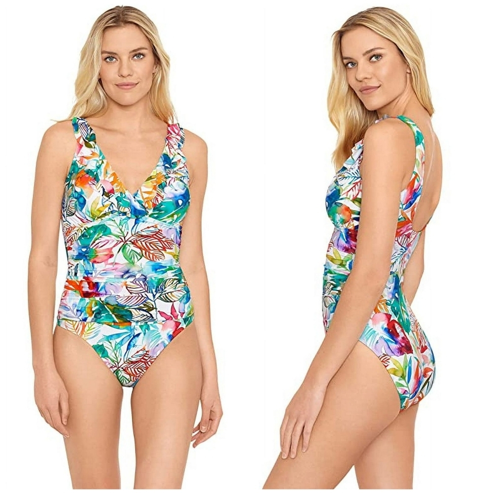 Lauren Ralph Lauren Tropical Caribbean Ruffle Swimsuit Size 8
